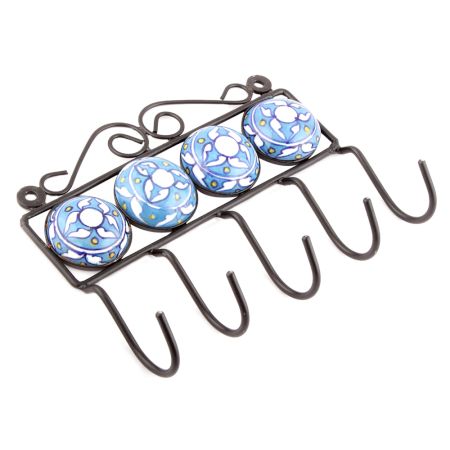 Turquoise Round Floral Tiles Hooks